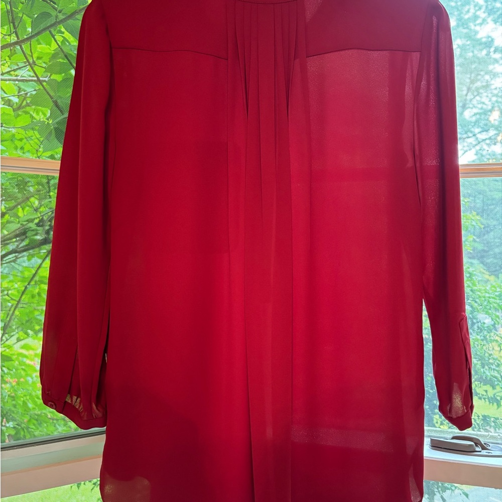 NYDJ Red 3/4 Sleeve Mandarin Collar Blouse - Picture 3 of 3